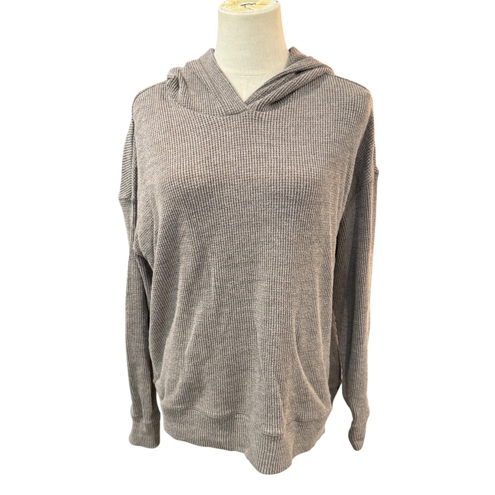 Banana Republic Womens‎ Gray Waffle Knit Thermal Hoodie Sweater Large